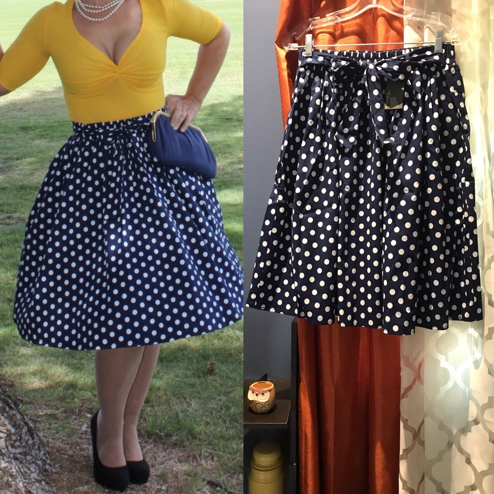 NWT Navy Blue Polka Dot Swing Skirt